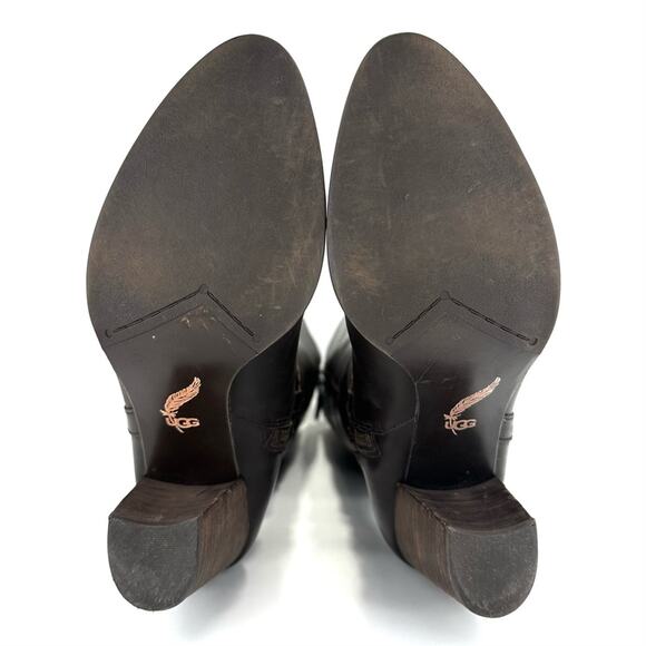 Ugg Brown Tall/Knee High Boot Size 10 Leather Block High Heel Almond Toe Bootie - Picture 7 of 14